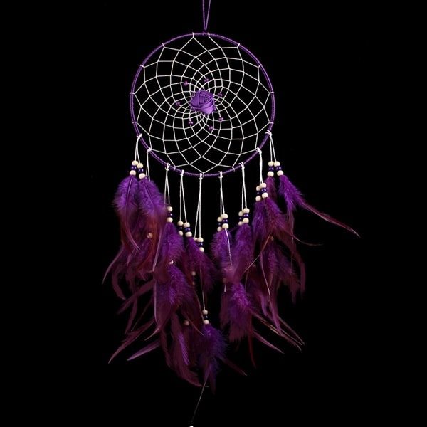 Attrape-Rêves Indien Pour Enfant - 25 Cm, 6 Cœurs, Violet Fluo - Fait Main & Commerce Équitable